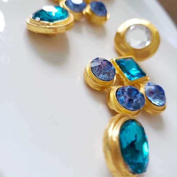 Azure Blue Baroque Diamond Crystal Earrings - Picture 5 of 11